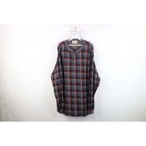 Vtg 90s Eddie Bauer Mens Large Baggy Fit Knit Long Sleeve Henley T-Shirt Plaid